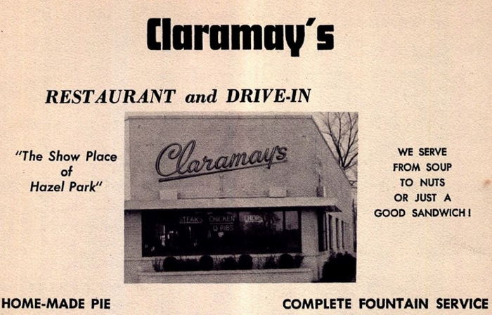 Claramays Restaurant - 1960S Hazel Park High Yearbook Ad